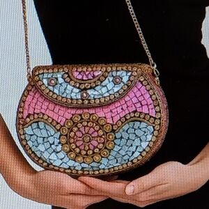 Elegant Pink and Blue Mosaic Crossbody Bag
